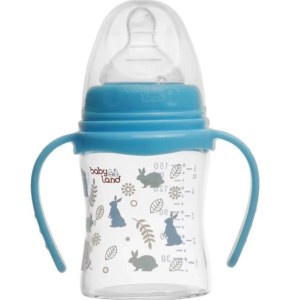 شیرخوری بی بی لند پیرکس دسته دارعریض فندقی 150میل ابی