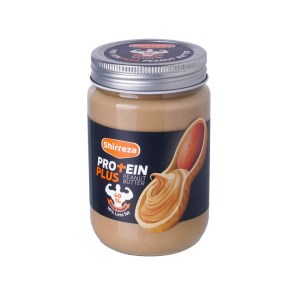 کره بادام زمینی با پودر پروتئین شیررضا شیشه 450 گرم